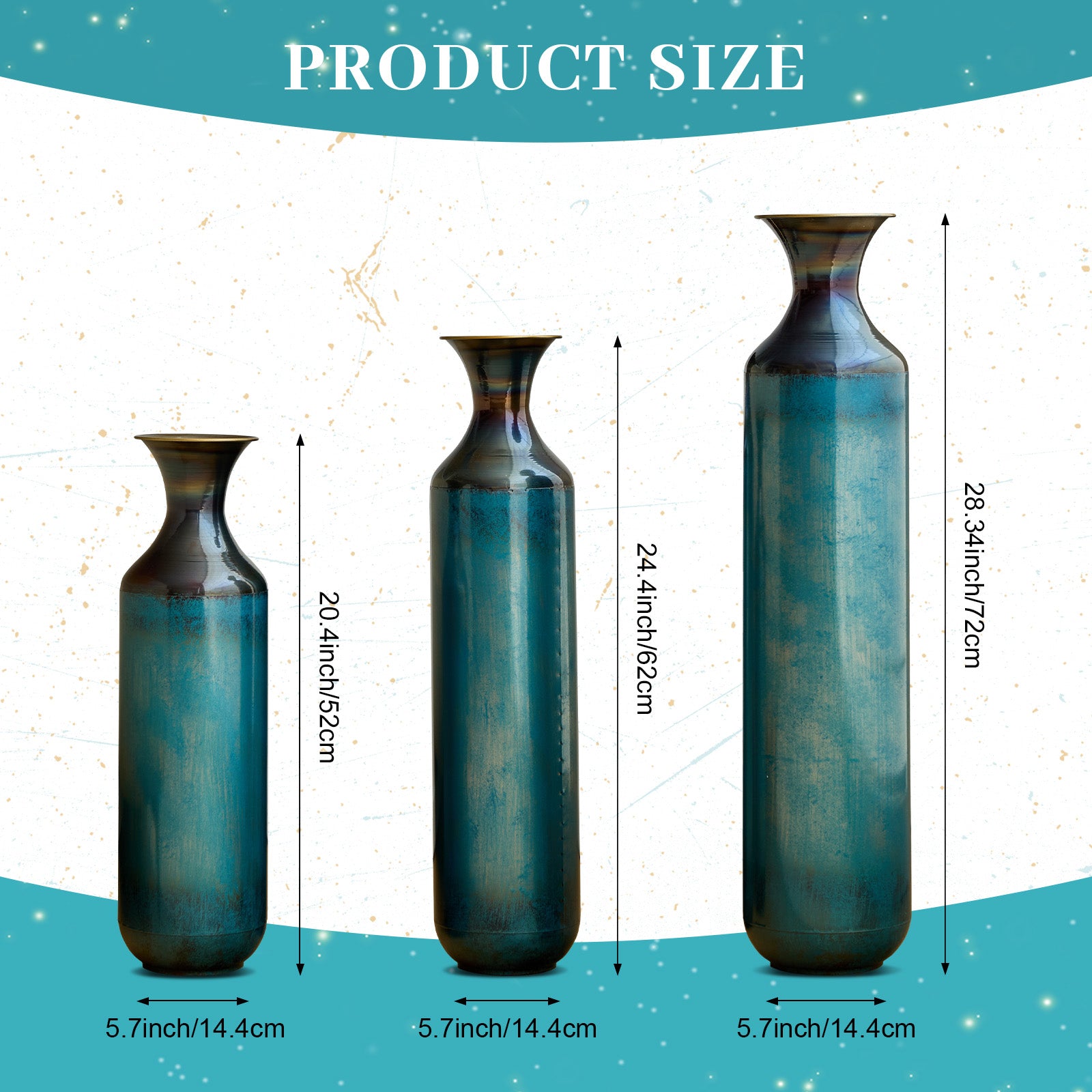 Torch-Fired Metal Vases Set of 3, Tall Blue Burnt Finish Floor Vases for Home Decor, 28.34 24.4 20.4 Inch Rustic Flower Vases for Farmhouse Living Room