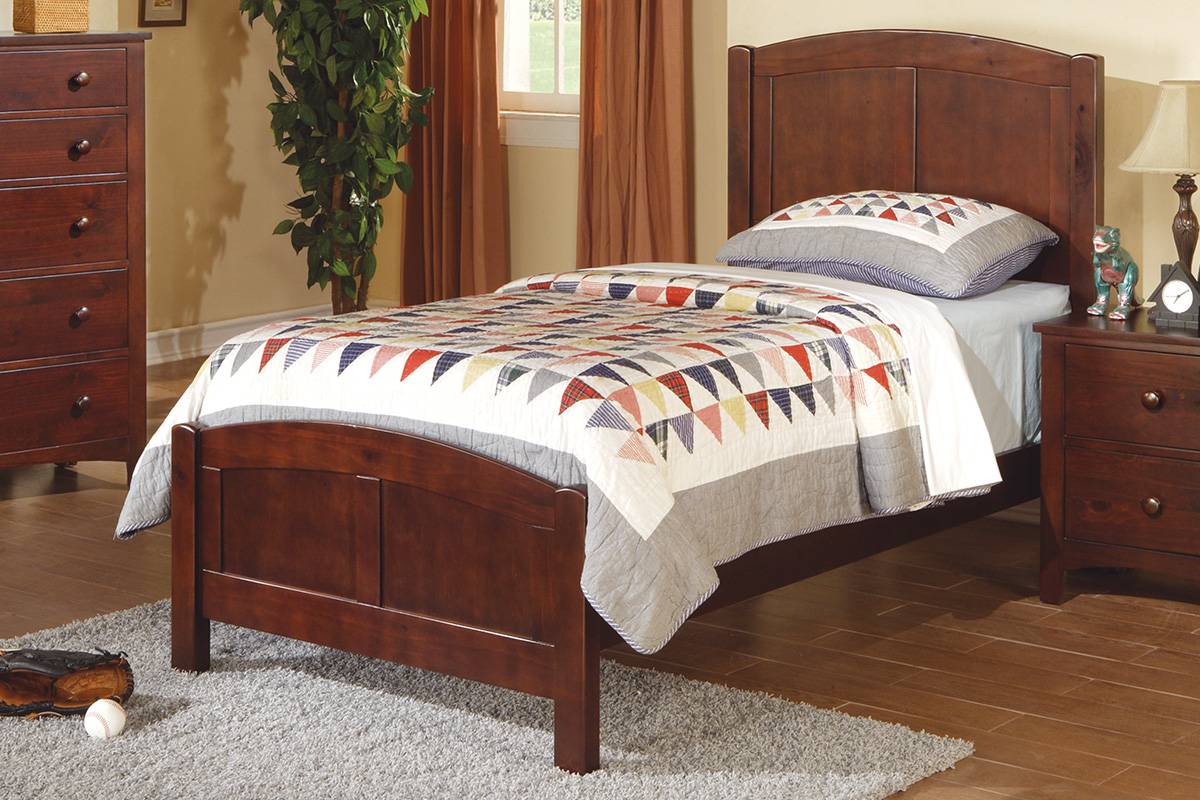 Cherry Finish 1pc Full Size Bed Youth Bedroom Furniture Unique Headboard Footboard Rubberwood