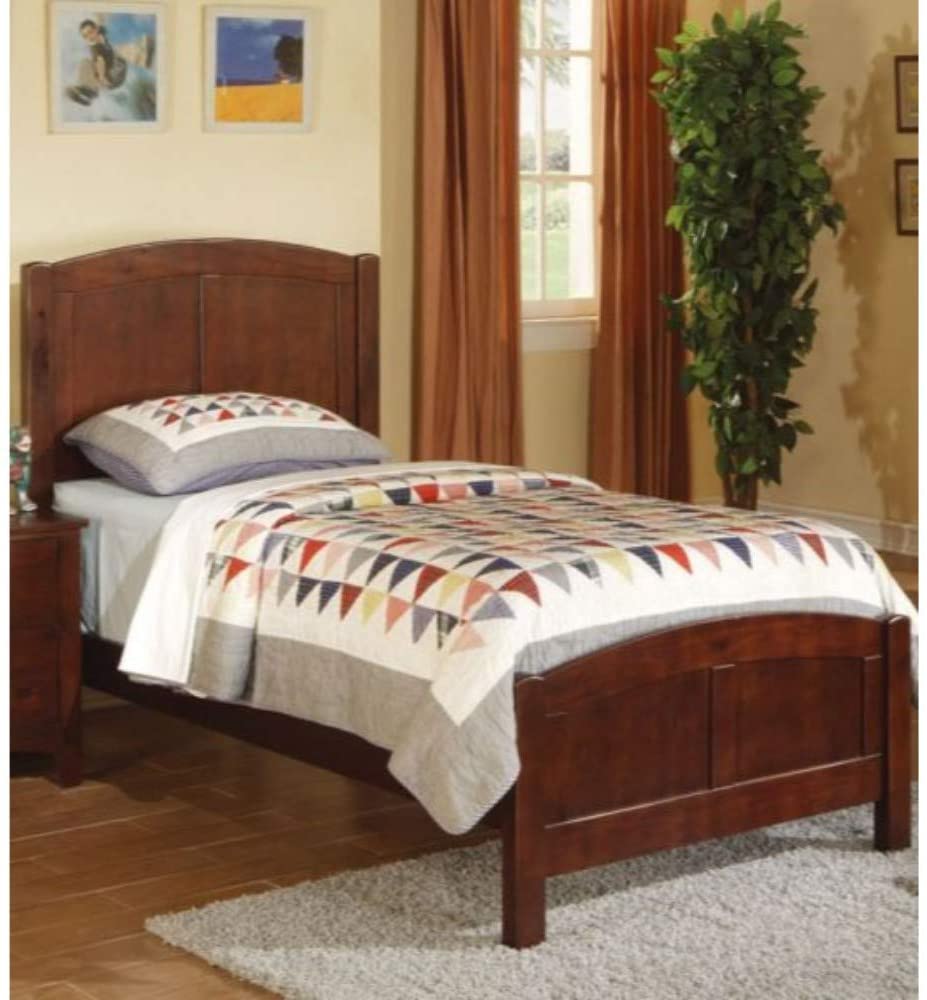 Cherry Finish 1pc Full Size Bed Youth Bedroom Furniture Unique Headboard Footboard Rubberwood