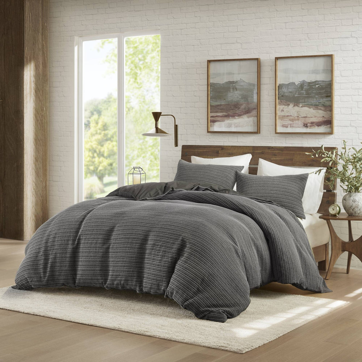 3PCS King/Cal King Waffle Washed Duvet Set