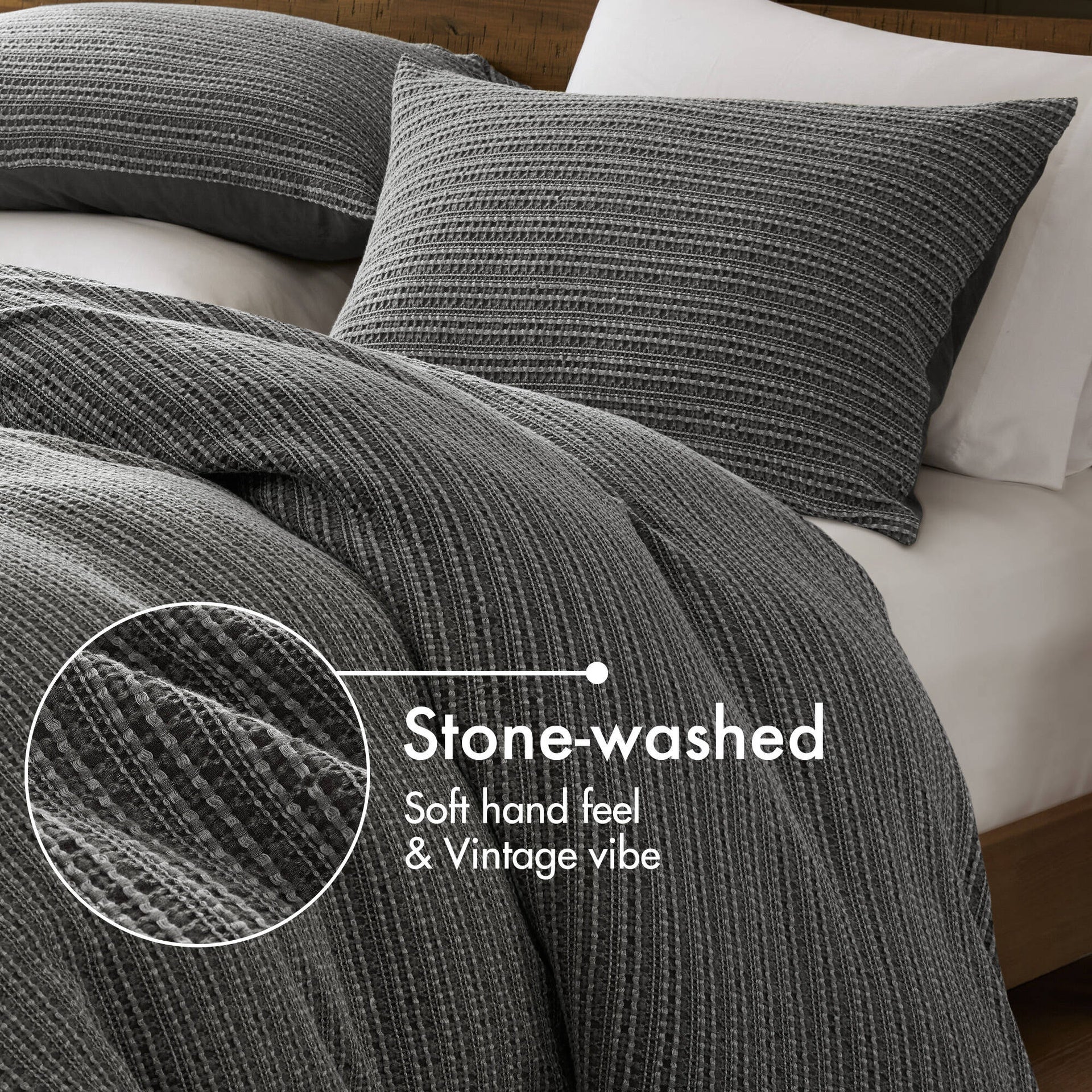 3PCS King/Cal King Waffle Washed Duvet Set