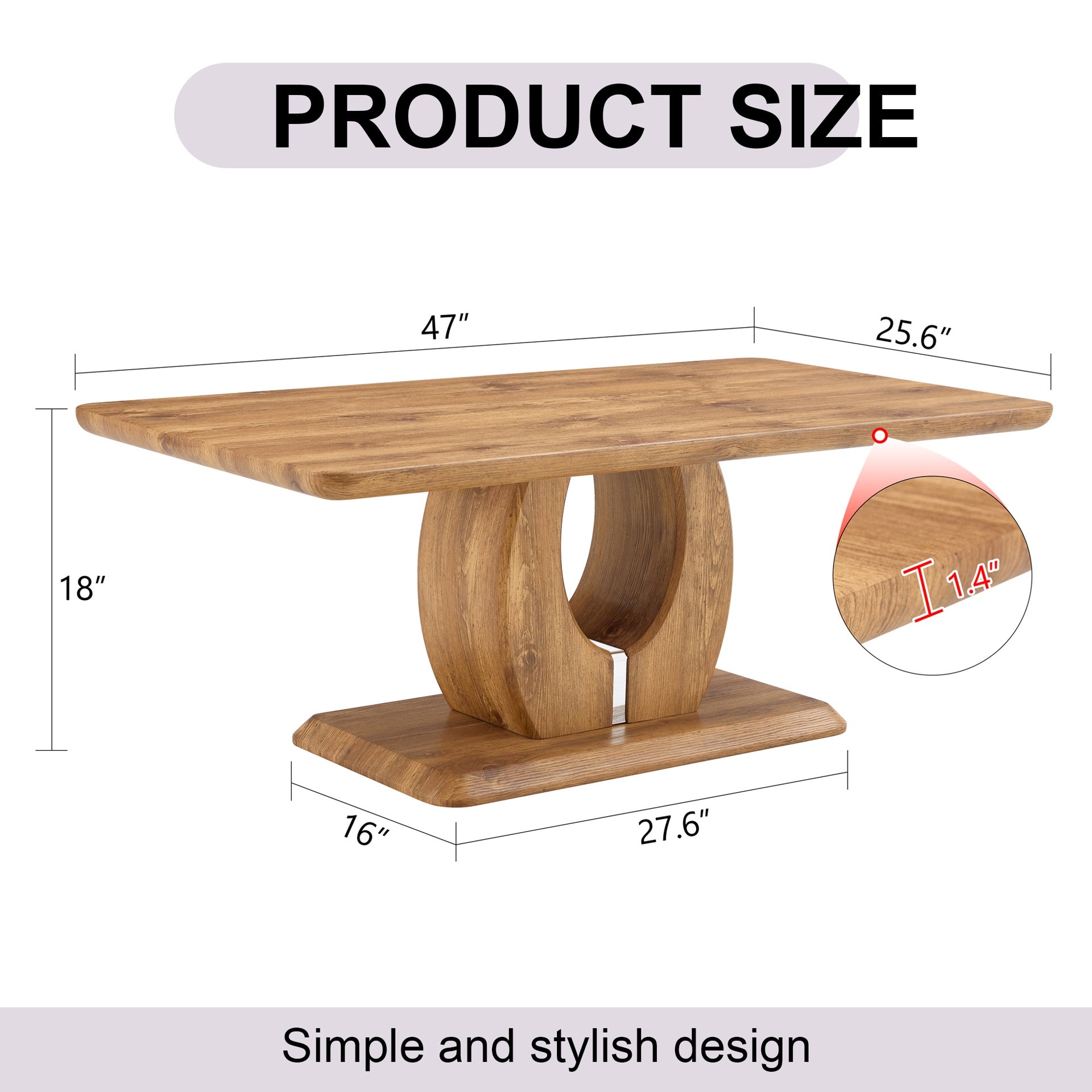 Modern simple luxury rectangular coffee table in wood color. The computer desk. The game table. Suitable for dining room, living room, terrace, kitchen. 47 "x 25.6" 18"