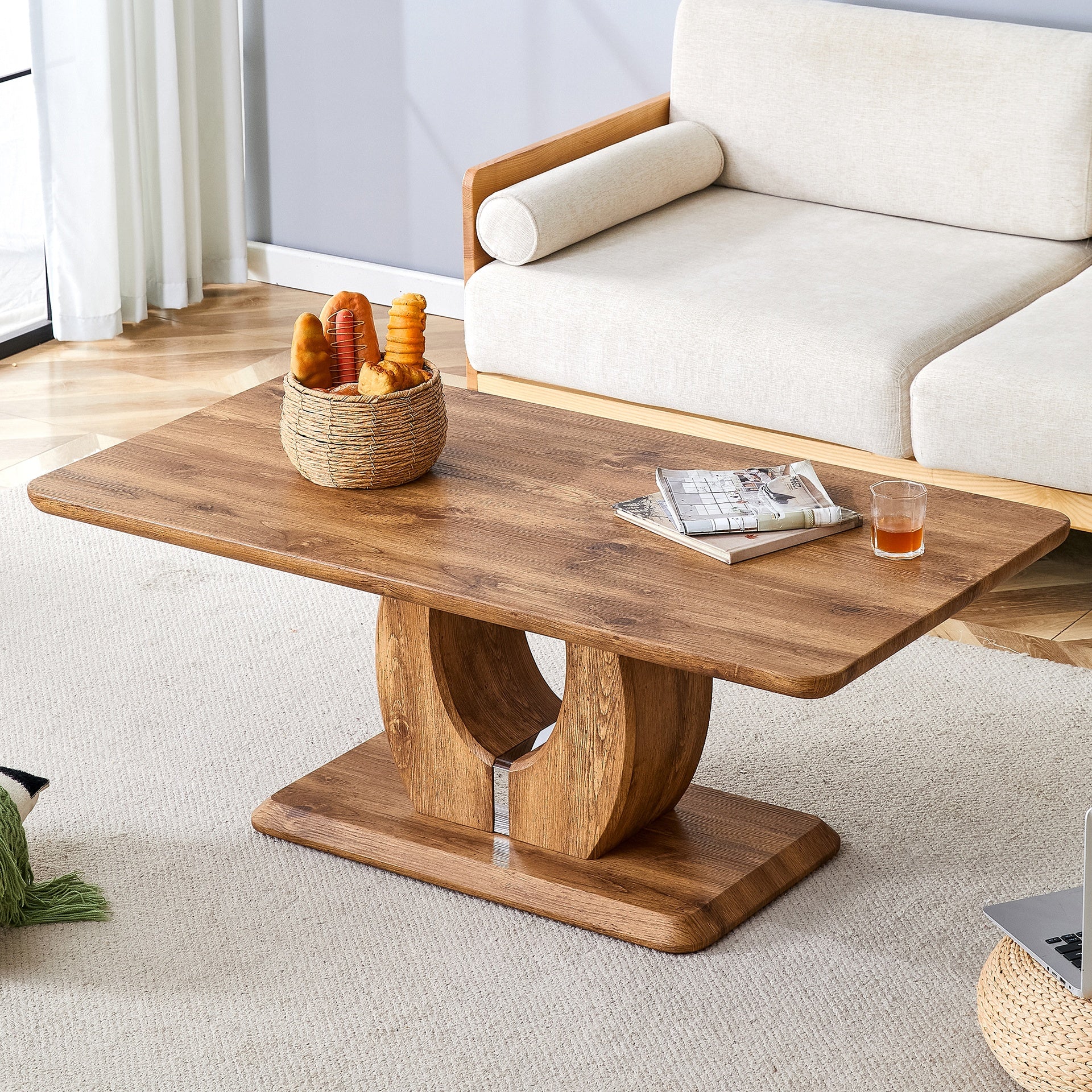 Modern simple luxury rectangular coffee table in wood color. The computer desk. The game table. Suitable for dining room, living room, terrace, kitchen. 47 "x 25.6" 18"