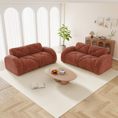 2-Piece Sofa Set Comfy Sofa Couch,  2+2 Seater Sofa Set,Deep Seat Sofa,Soft Velvet Fabric,32D High Density Sponge  Bottom,No Assembly Required, Modern Sofa Set for Living Room,Red Brown