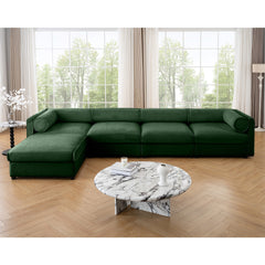 Modular Sectional Sofa with Storage, Cylindrical Backrest and Armrests Deep Comfortable Seating,Durable and Supportive for Living Room,4 Seat L- Shaped Sofa, Green
