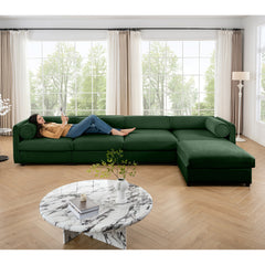 Modular Sectional Sofa with Storage, Cylindrical Backrest and Armrests Deep Comfortable Seating,Durable and Supportive for Living Room,4 Seat L- Shaped Sofa, Green