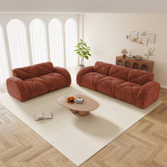2 Piece Sofa Set Comfy Sofa Couch,  2+3 Seater Sofa Set,Deep Seat Sofa,Soft Velvet Fabric,32D High Density Sponge  Bottom,No Assembly Required, Modern Sofa Set for Living Room, Red Brown