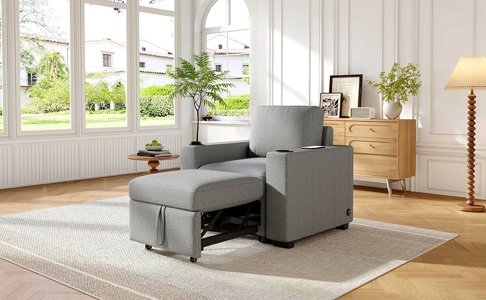 35.4" Modern Sofa Pull-out Sofa Bed Sofa Couch Single Sofa Chair for Living Room, Gray