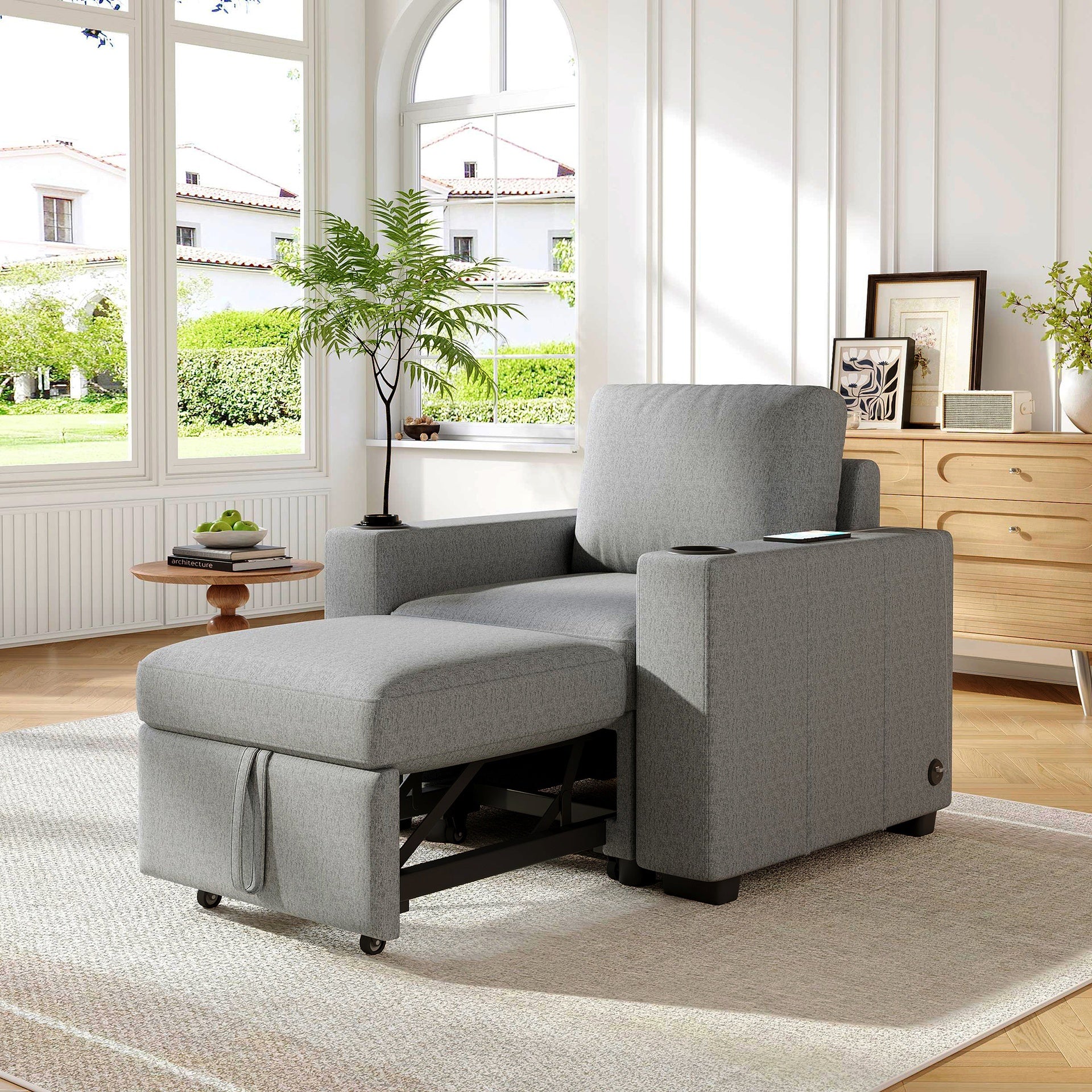 35.4" Modern Sofa Pull-out Sofa Bed Sofa Couch Single Sofa Chair for Living Room, Gray