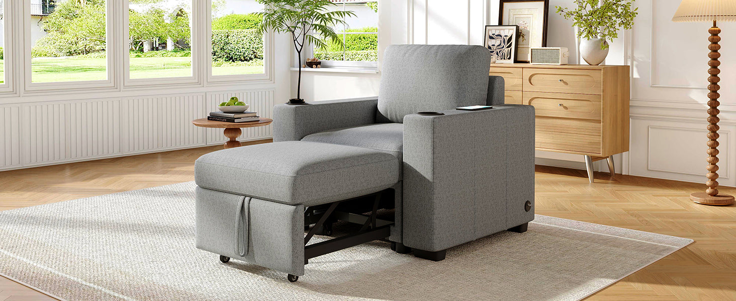 35.4" Modern Sofa Pull-out Sofa Bed Sofa Couch Single Sofa Chair for Living Room, Gray