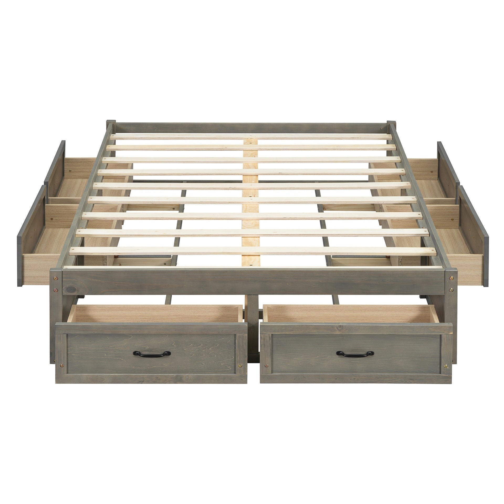 Full Size Platform Bed with 6 Storage Drawers, Antique Gray