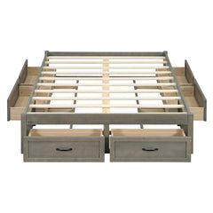 Full Size Platform Bed with 6 Storage Drawers, Antique Gray