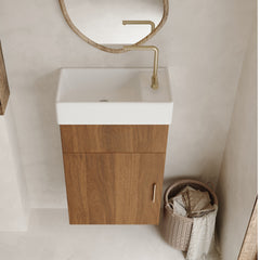 16.5 Inches Modern Floating Bathroom Vanity with Intergrated Ceramic Basin and Storage- Perfect for Small Bathroom