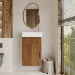 16.5 Inches Modern Floating Bathroom Vanity with Intergrated Ceramic Basin and Storage- Perfect for Small Bathroom