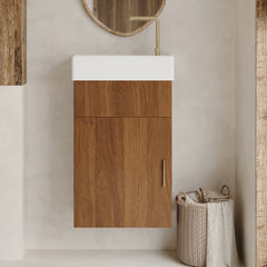 16.5 Inches Modern Floating Bathroom Vanity with Intergrated Ceramic Basin and Storage- Perfect for Small Bathroom