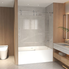 56-60" x 66" H Frameless Sliding Bathtub Door, Tub Shower Door, 5/16" (8mm) Clear Tempered Glass, Stainless Steel Frame,Brushed Nickel