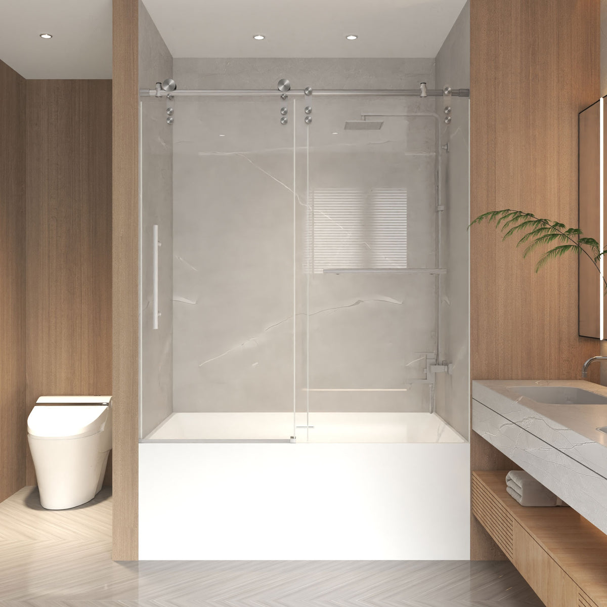 56-60" x 66" H Frameless Sliding Bathtub Door, Tub Shower Door, 5/16" (8mm) Clear Tempered Glass, Stainless Steel Frame,Brushed Nickel