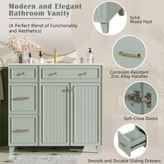 36" Bathroom Vanity with Ceramic Sink, Standard and Double-Layer Drawers, Soft Close Doors, Adjustable Shelves, Modern Storage Cabinet for Small and Medium Bathrooms
