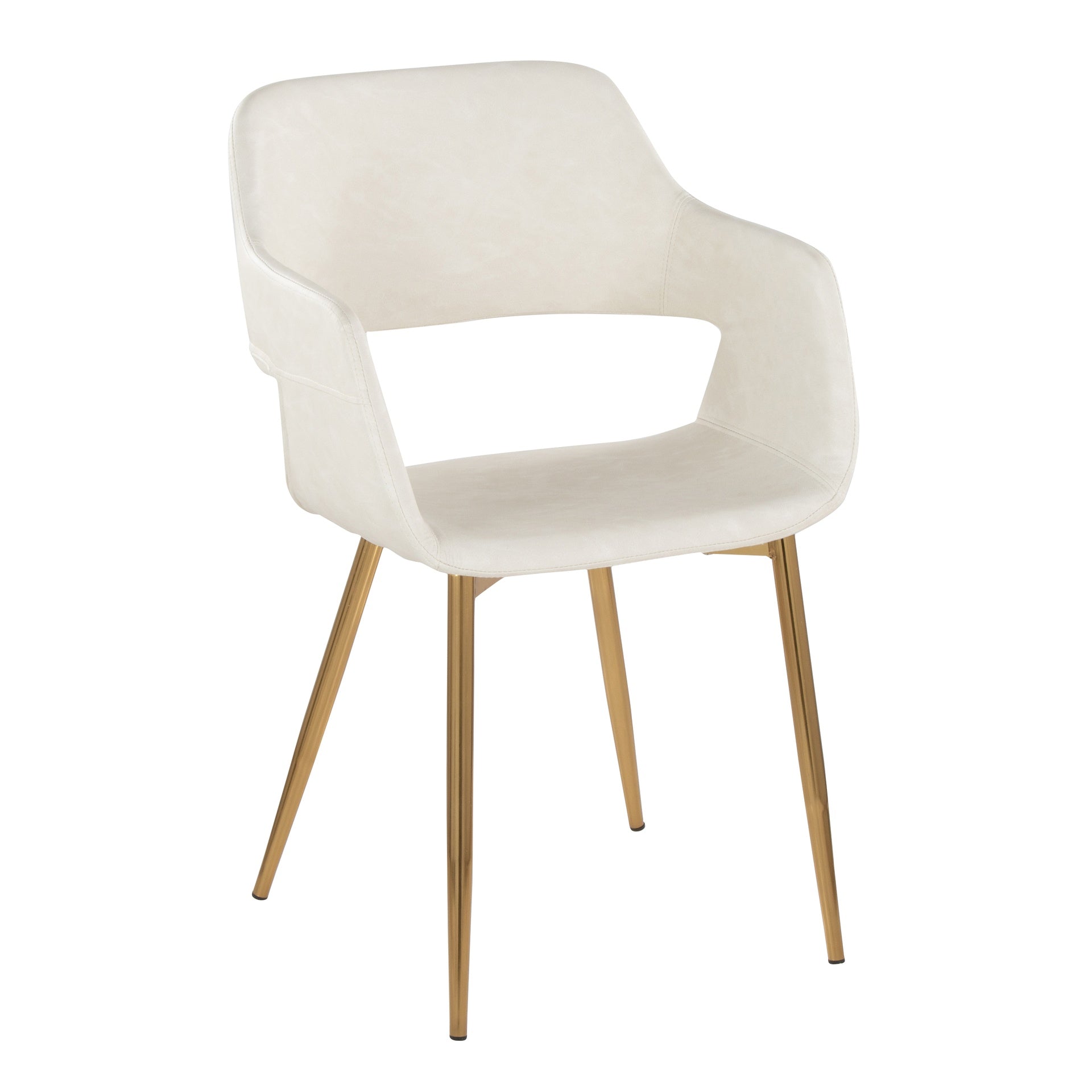 Margarite Contemporary Dining/Accent Chair in Gold Metal and Cream Faux Leather by LumiSource - Set of 2