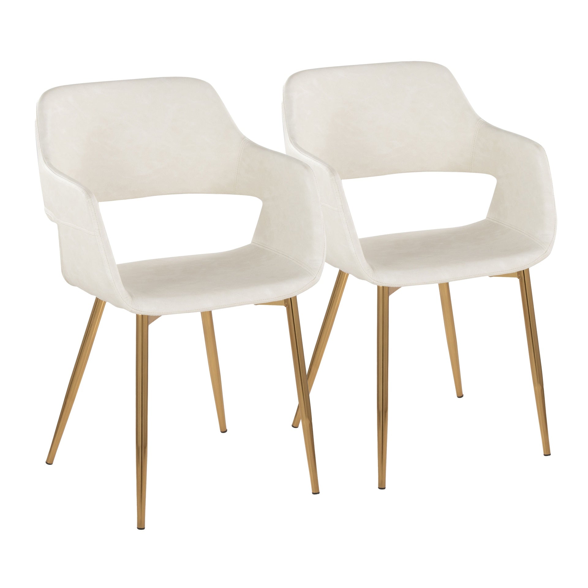 Margarite Contemporary Dining/Accent Chair in Gold Metal and Cream Faux Leather by LumiSource - Set of 2