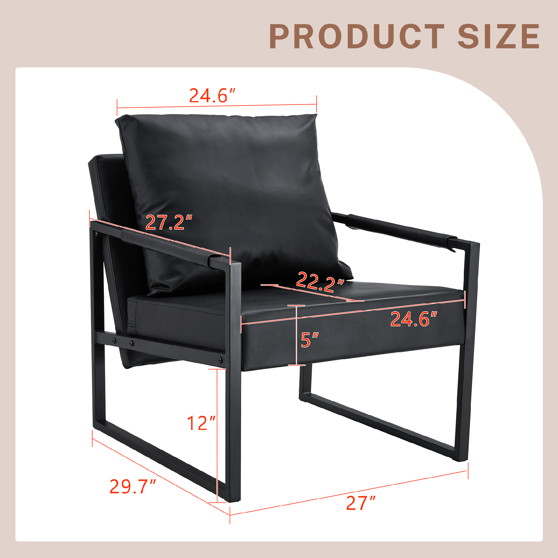 Set of 1 Classic Black PU Leather and Metal Frame Sofa -Ergonomically designed, a perfect blend of modern and industrial styles