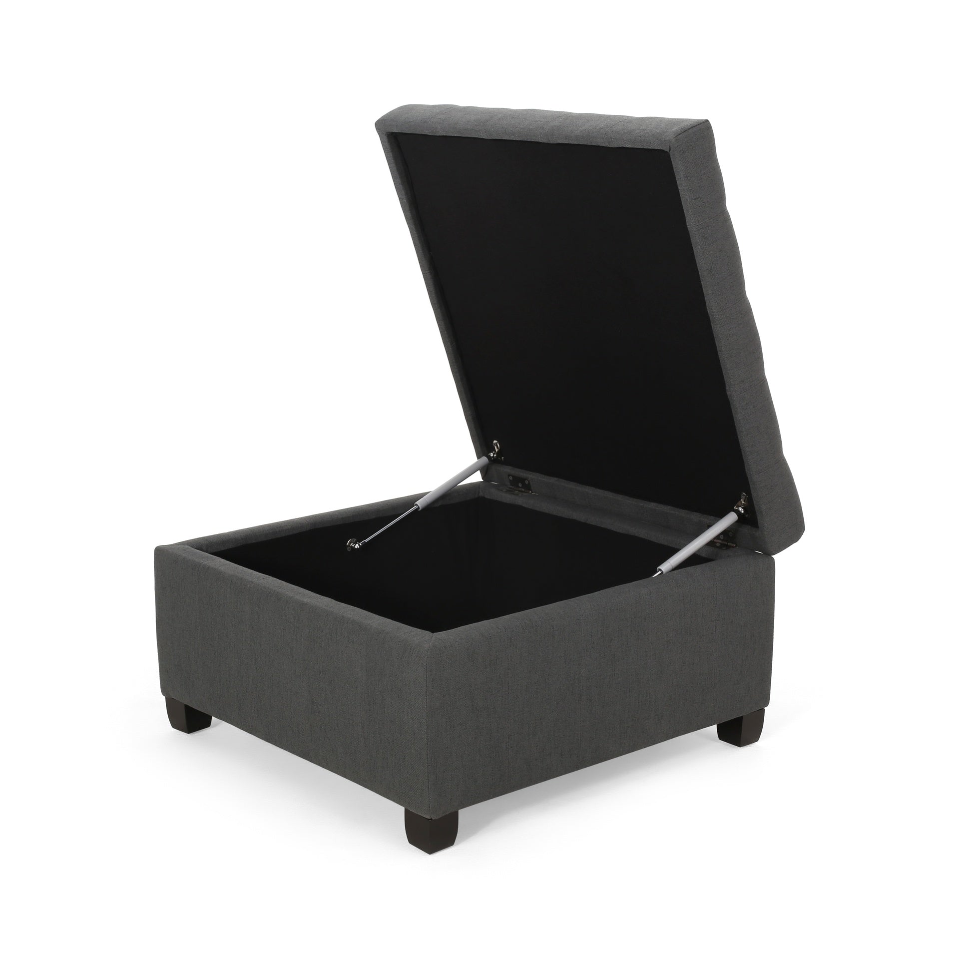 Upholstered Tufted Fabric Storage Ottoman, Dark Gray