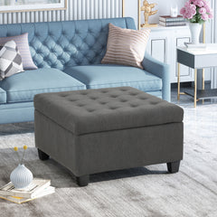 Upholstered Tufted Fabric Storage Ottoman, Dark Gray