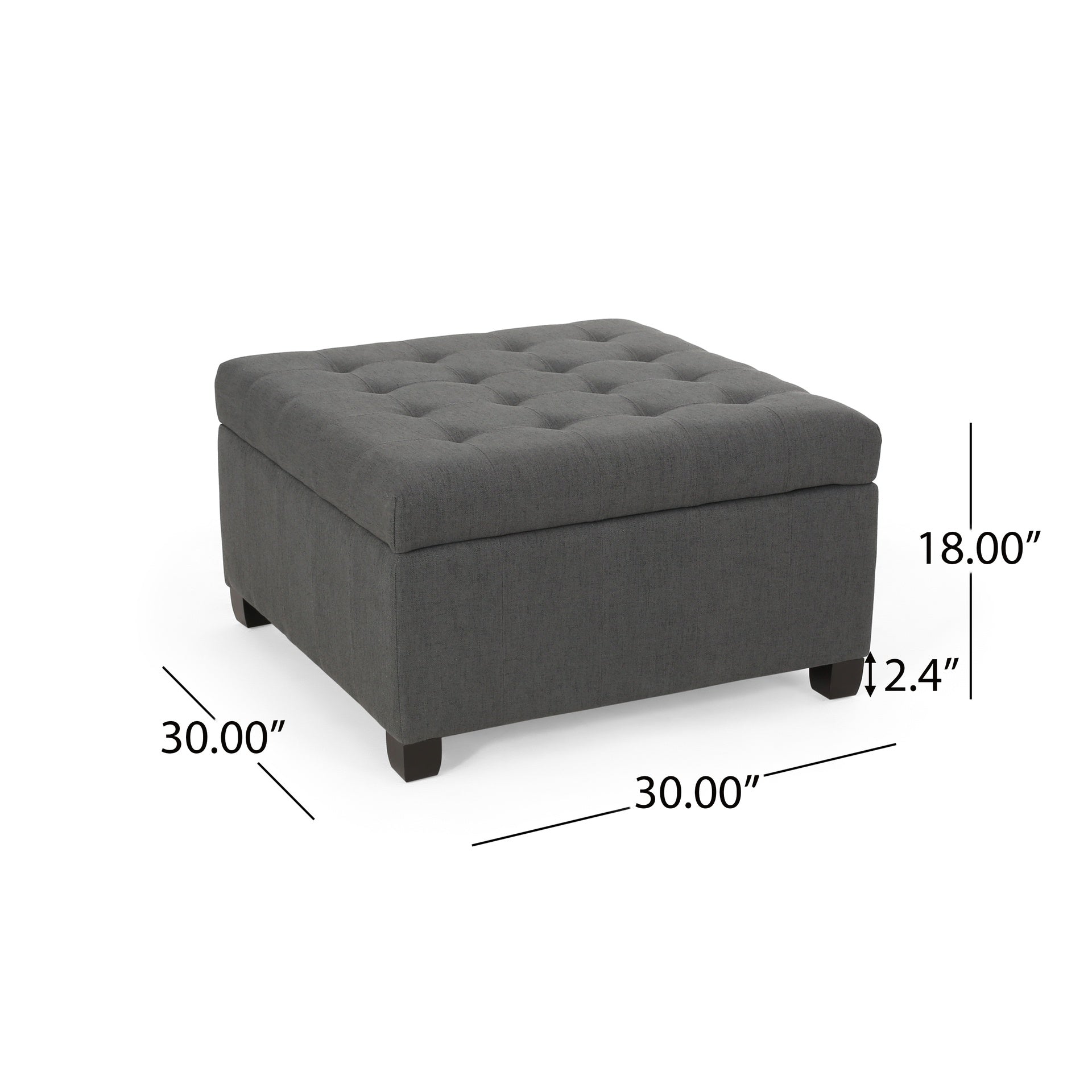 Upholstered Tufted Fabric Storage Ottoman, Dark Gray