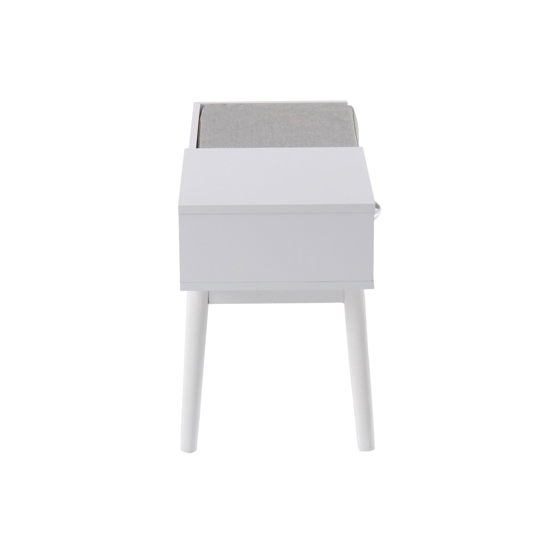Telephone Contemporary Bench in White Wood and Grey Fabric with Pull-Out Drawer by LumiSource