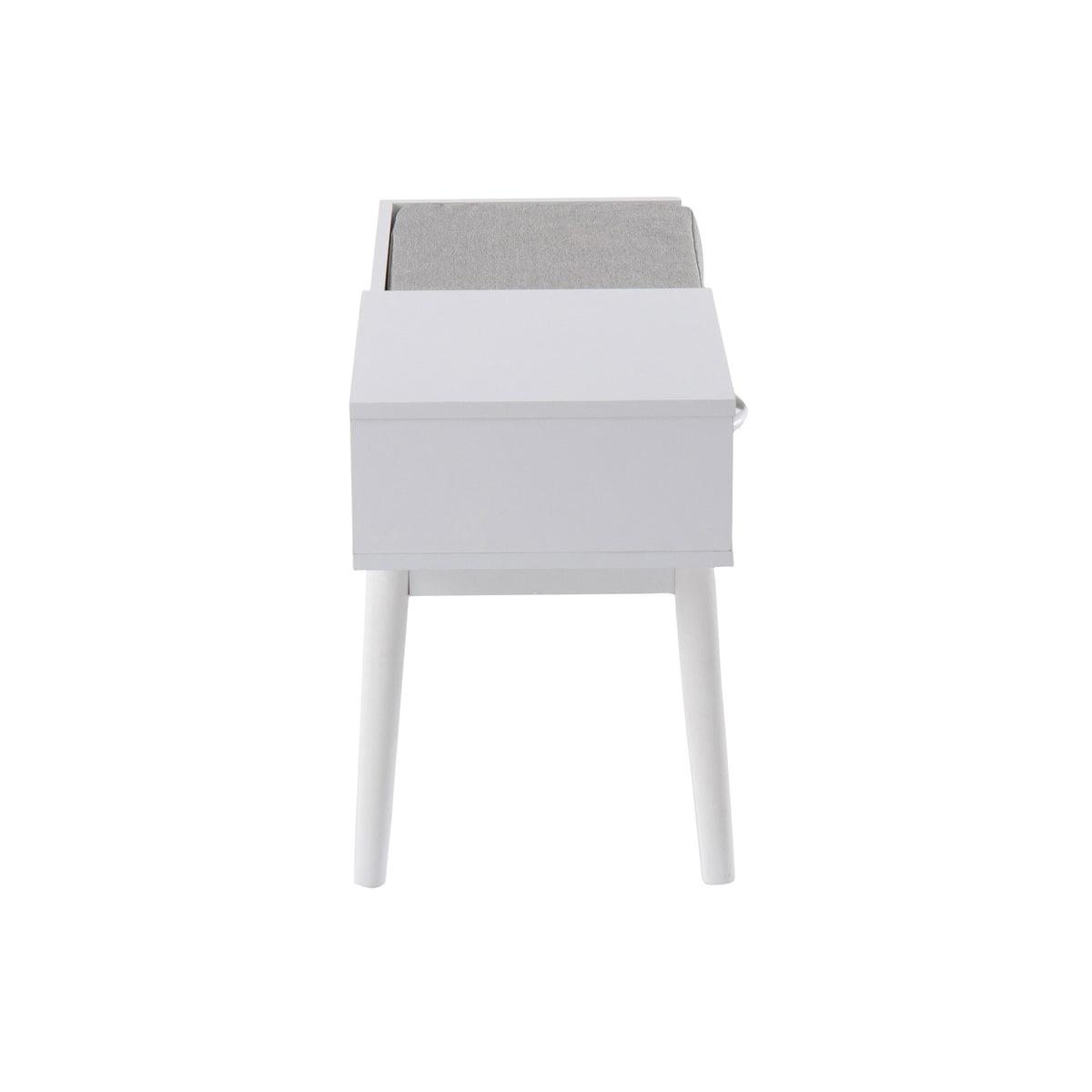 Telephone Contemporary Bench in White Wood and Grey Fabric with Pull-Out Drawer by LumiSource