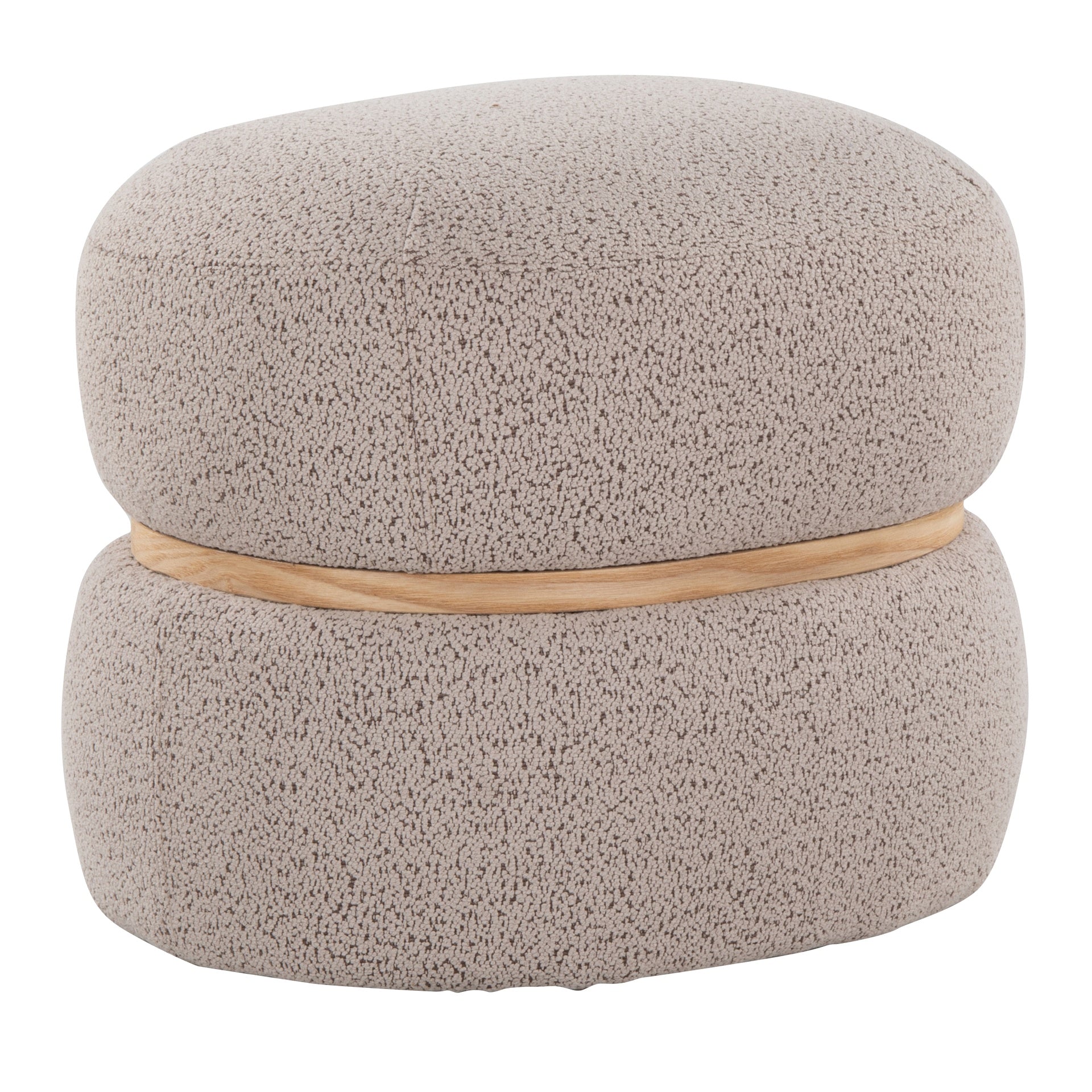 Cinch Contemporary Pouf Ottoman in Beige Fabric and Natural Wood by LumiSource