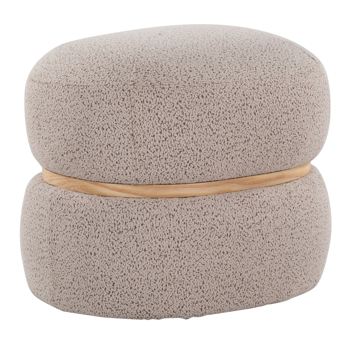 Cinch Contemporary Pouf Ottoman in Beige Fabric and Natural Wood by LumiSource