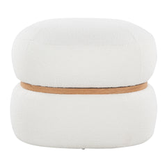 Cinch Contemporary Pouf Ottoman in Cream Fabric and Natural Wood by LumiSource