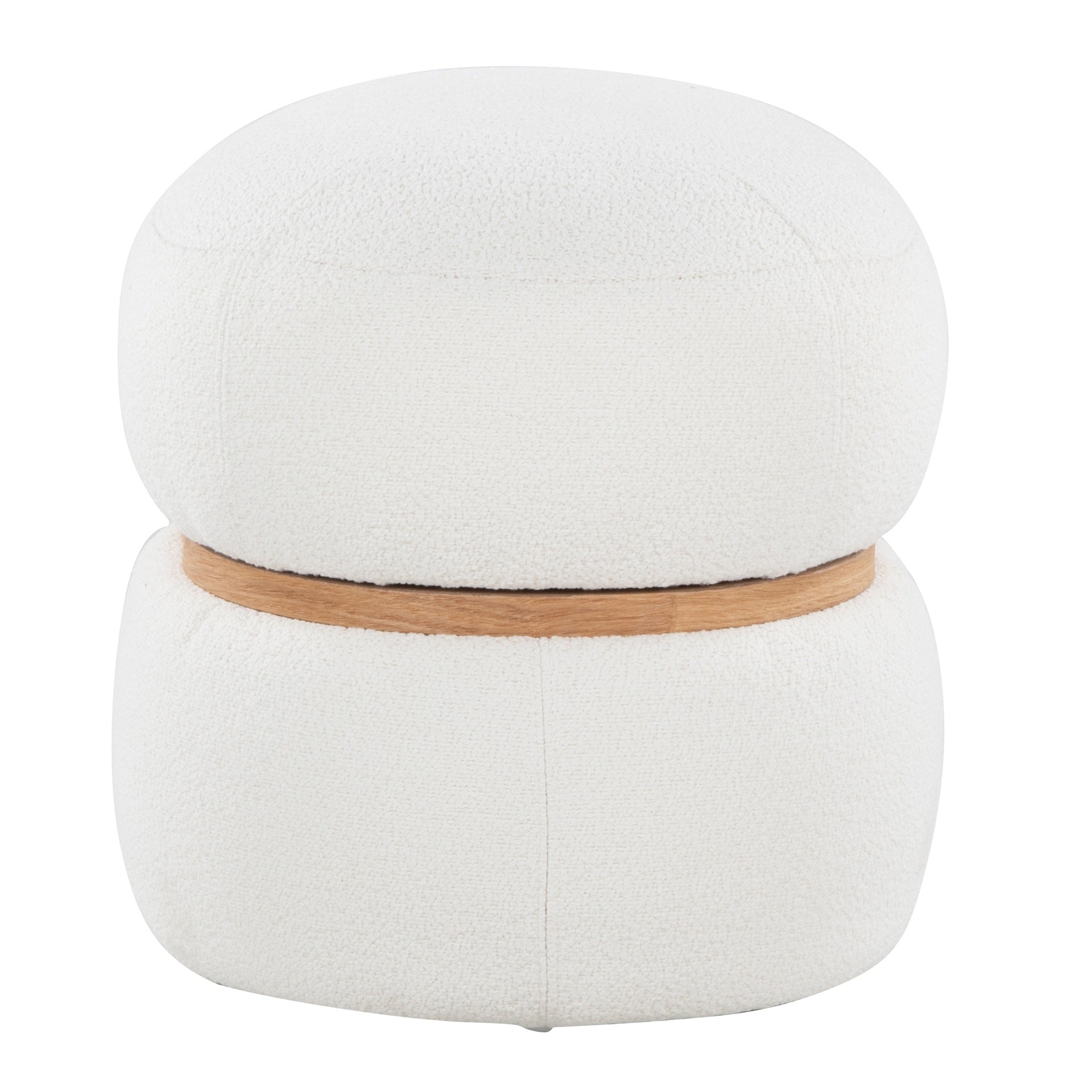 Cinch Contemporary Pouf Ottoman in Cream Fabric and Natural Wood by LumiSource