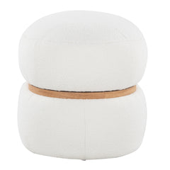 Cinch Contemporary Pouf Ottoman in Cream Fabric and Natural Wood by LumiSource