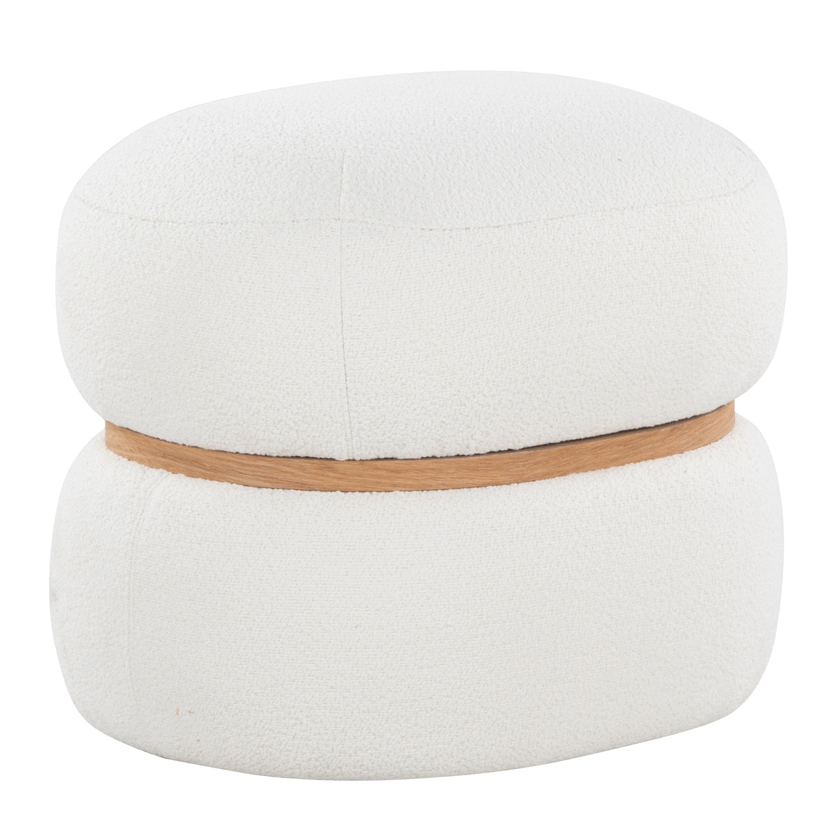 Cinch Contemporary Pouf Ottoman in Cream Fabric and Natural Wood by LumiSource