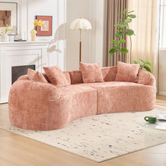 Pink Curved Compressed Sofa, Creative Nordic-style Design for Living Room, Comfortable, Soft and Suitable for Multiple Scenarios