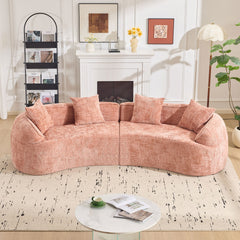 Pink Curved Compressed Sofa, Creative Nordic-style Design for Living Room, Comfortable, Soft and Suitable for Multiple Scenarios