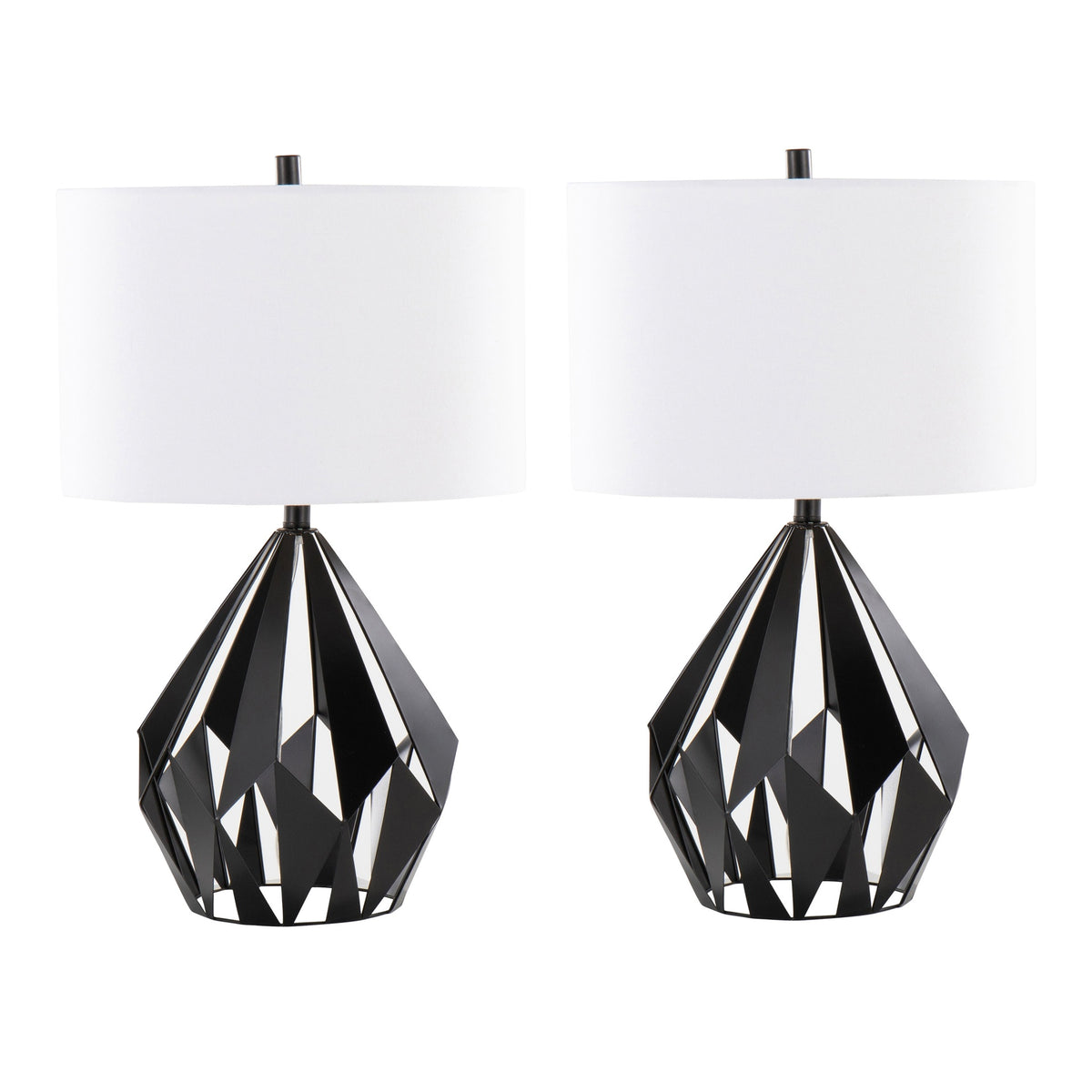 Geome Tri 28" Contemporary Metal Table Lamp in Matte Black Metal with White Linen Shade from Grandview Gallery by LumiSource - Set of 2