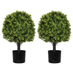 22in Artificial Topiary Boxwood Ball Trees for Outdoor Front Porch, Patio, Balcony or Home Decoration, UV Resistant Faux Shrubs, 2pcs/set