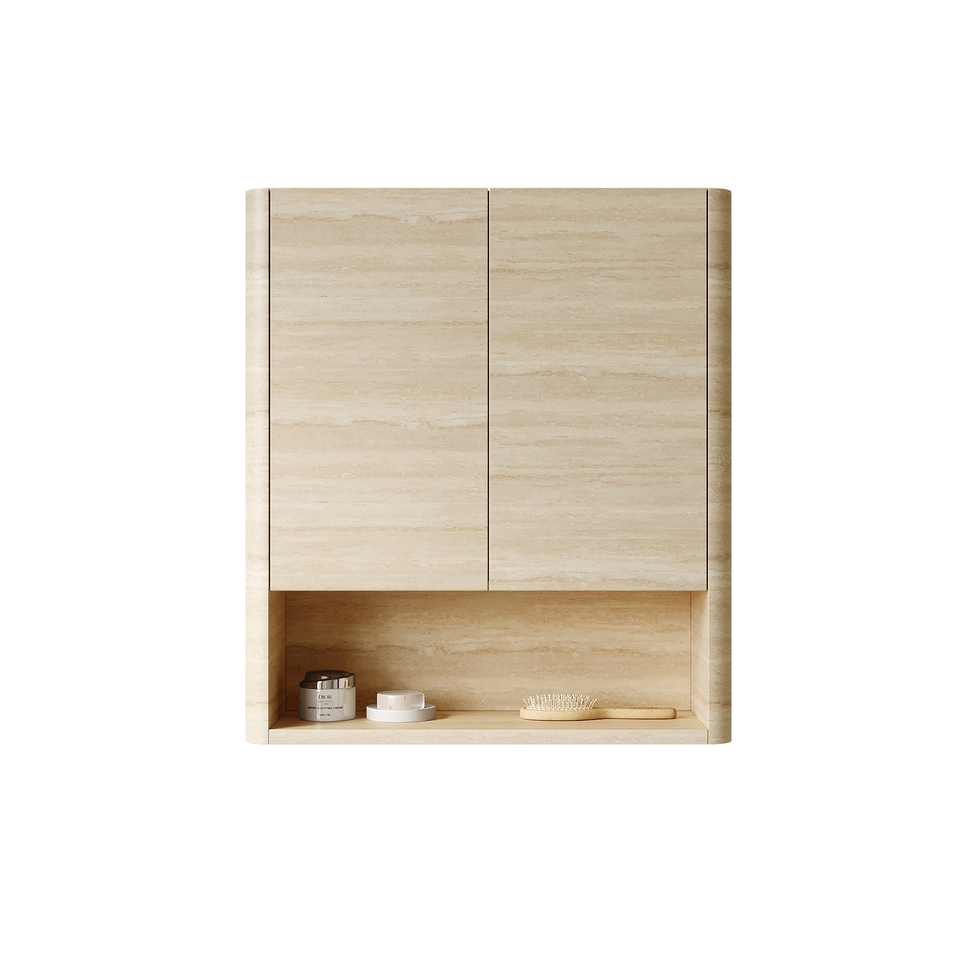 ZUNO 26" Wall-Mounted Bathroom Cabinet, with Doors, Shelf and Open Storage Compartment Over The Toilet Storage Cabinet for Bathroom, Kitchen, Laundry Room, Roma Travertine-Pattern Finish