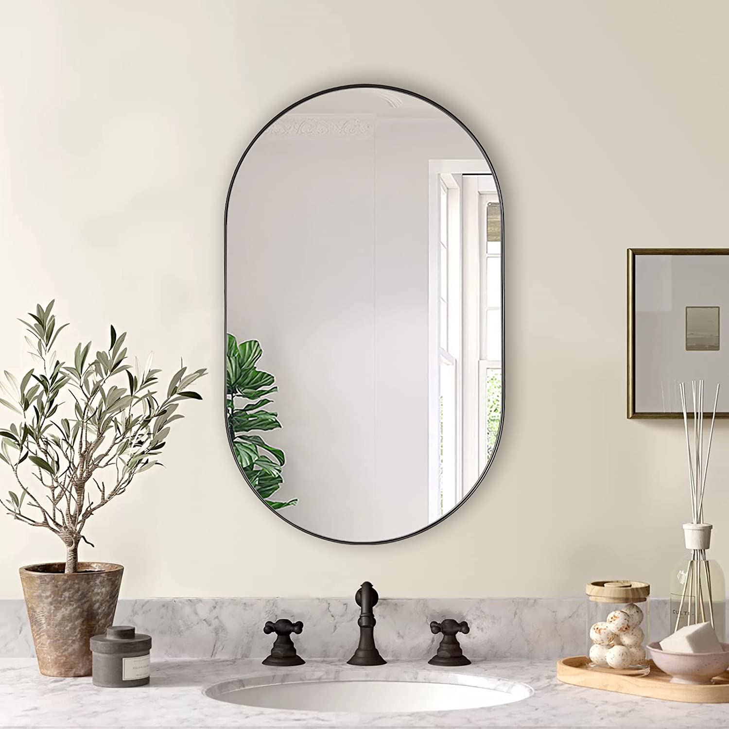 Black 20 x 33 Inch Metal Oval  Mirror