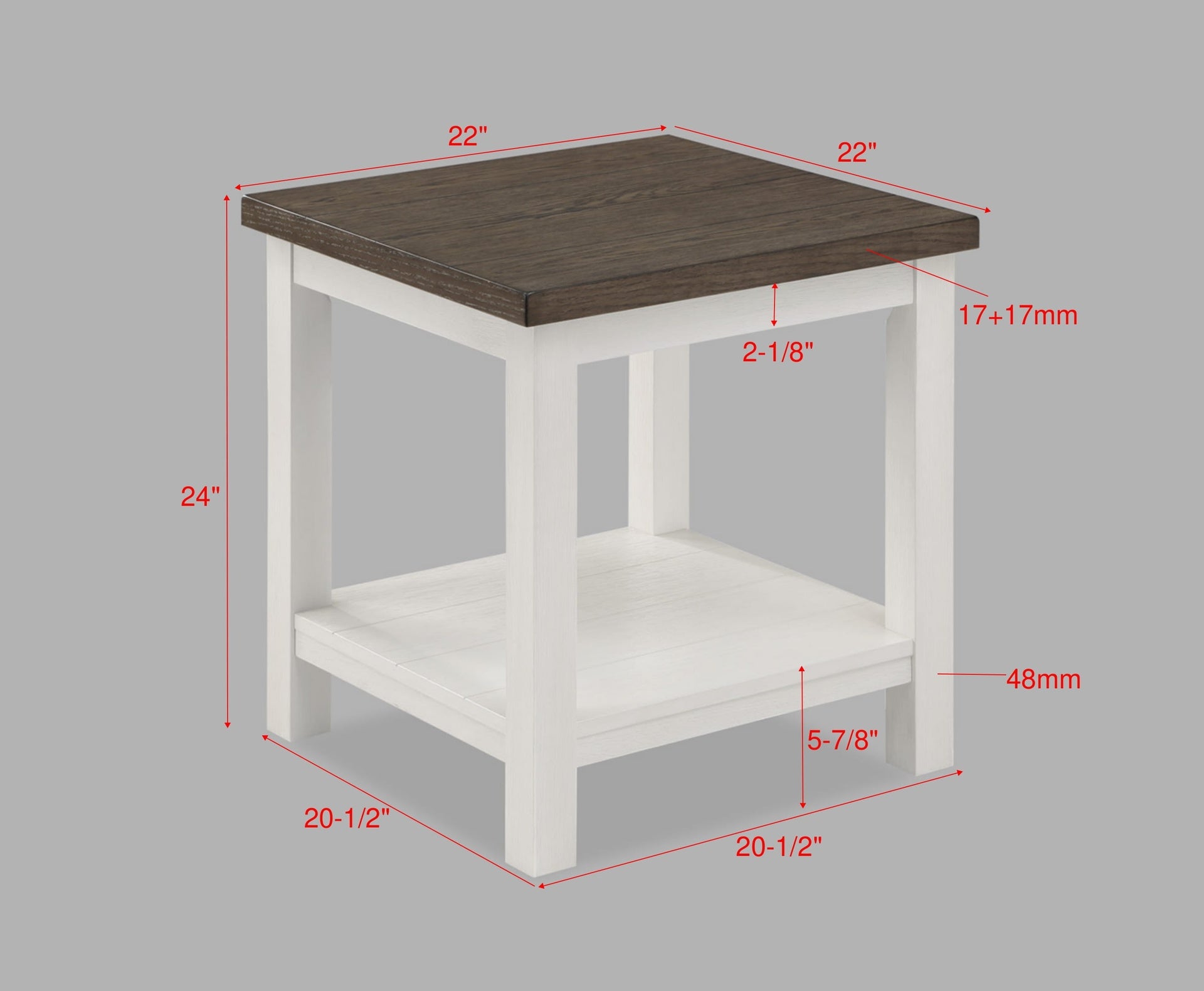 1pc Farmhouse Style Brown End Table with White Base Rectangular Table Top Wooden Living Room Furniture