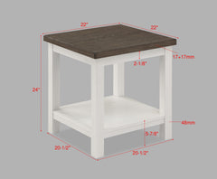1pc Farmhouse Style Brown End Table with White Base Rectangular Table Top Wooden Living Room Furniture