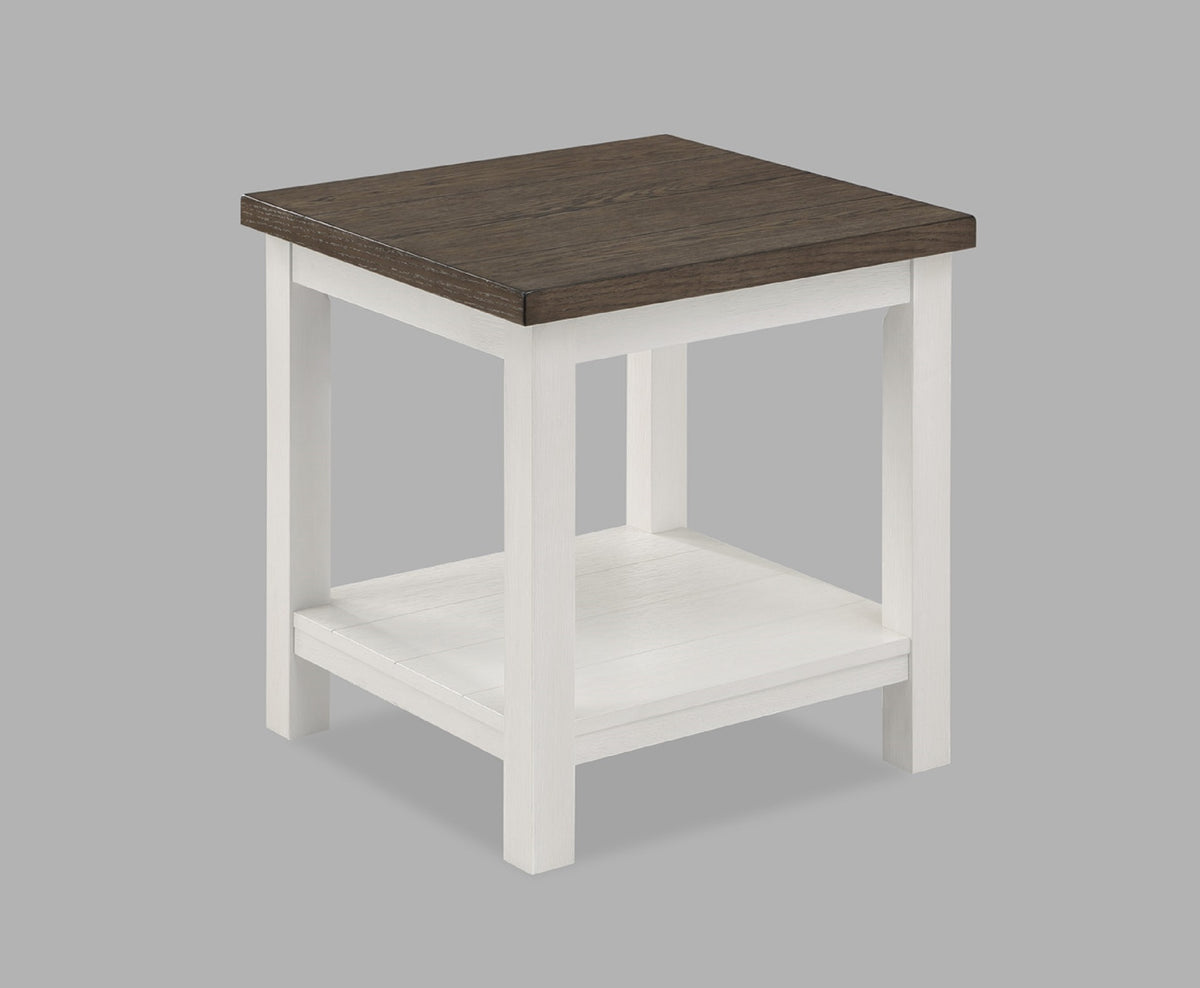 1pc Farmhouse Style Brown End Table with White Base Rectangular Table Top Wooden Living Room Furniture