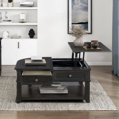 Living Room Coffee Table Storage Drawer Lift Top Open Shelves Charcoal Finish New Style Durable Wooden