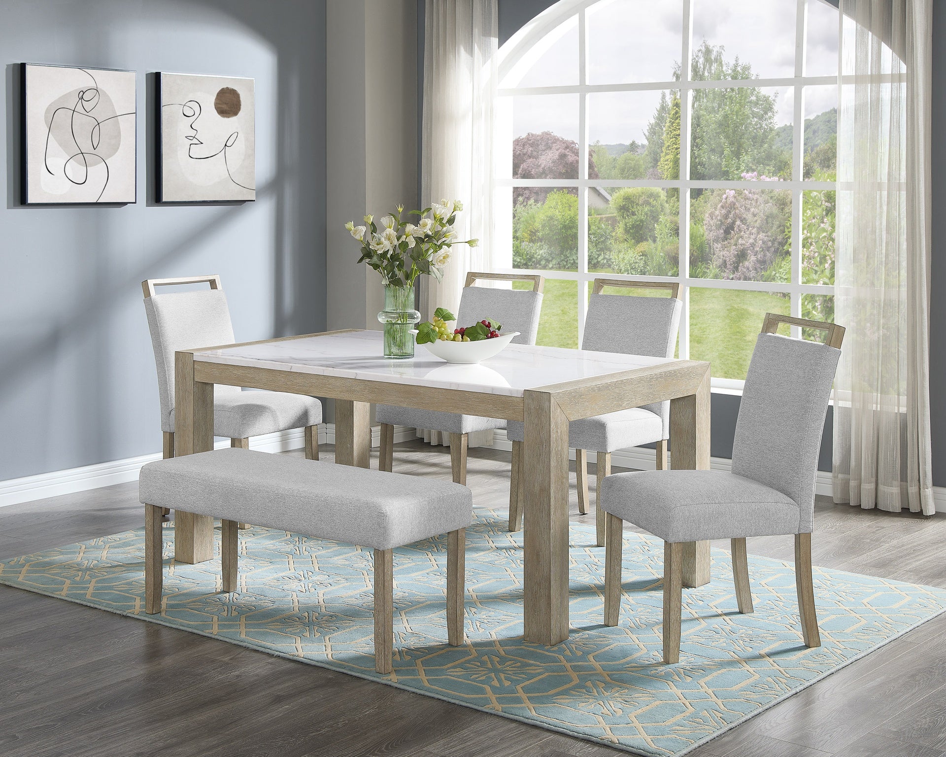 1pc Contemporary Upholstered Dining Bench Beige Gray Finish Dining Room Living Room Wooden Furniture
