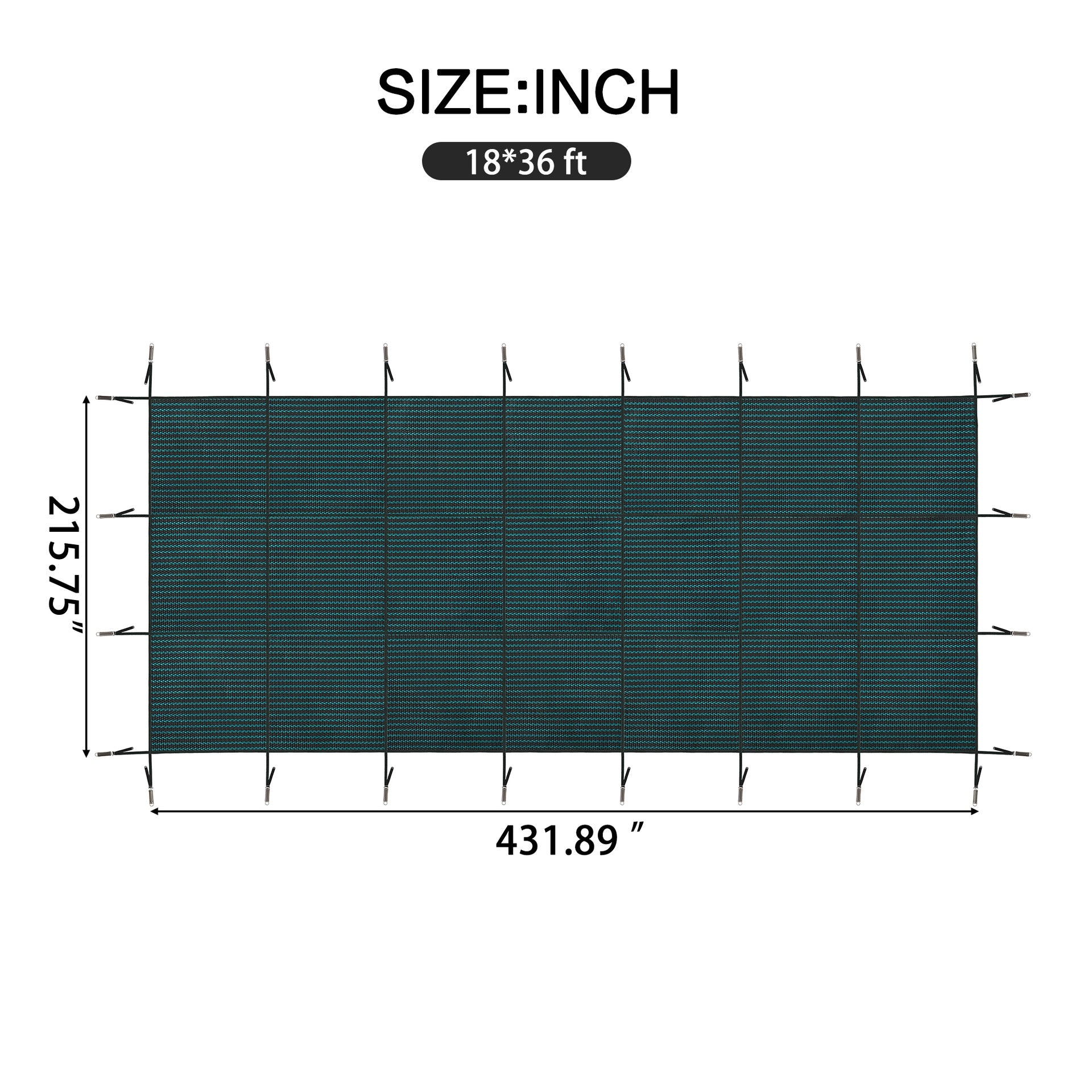 Swimming Pool Safety Cover, Fits 18x36ft Rectangular underground and Inground Swimming Pools, Triple Stitched High Strength Mesh PP Abrasion Resistant  Installation Hardware Included,Green Mesh
