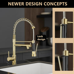 Commercial Kitchen Faucet with Pull Down Sprayer, Single Handle Single Lever Kitchen Sink Faucet Gold Faucet