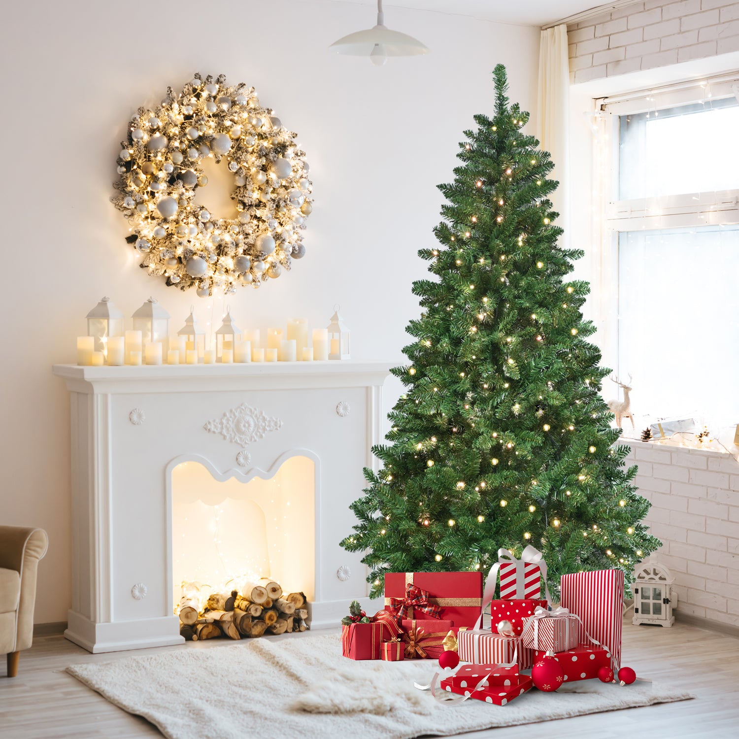 7ft Green Christmas Tree with 400 WiFi-Controlled RGB LED Lights, 1063 PVC Tips, 38 Light Functions, Music Sync, Hinged Structure & Metal Stand – Smart App-Controlled Holiday Tree